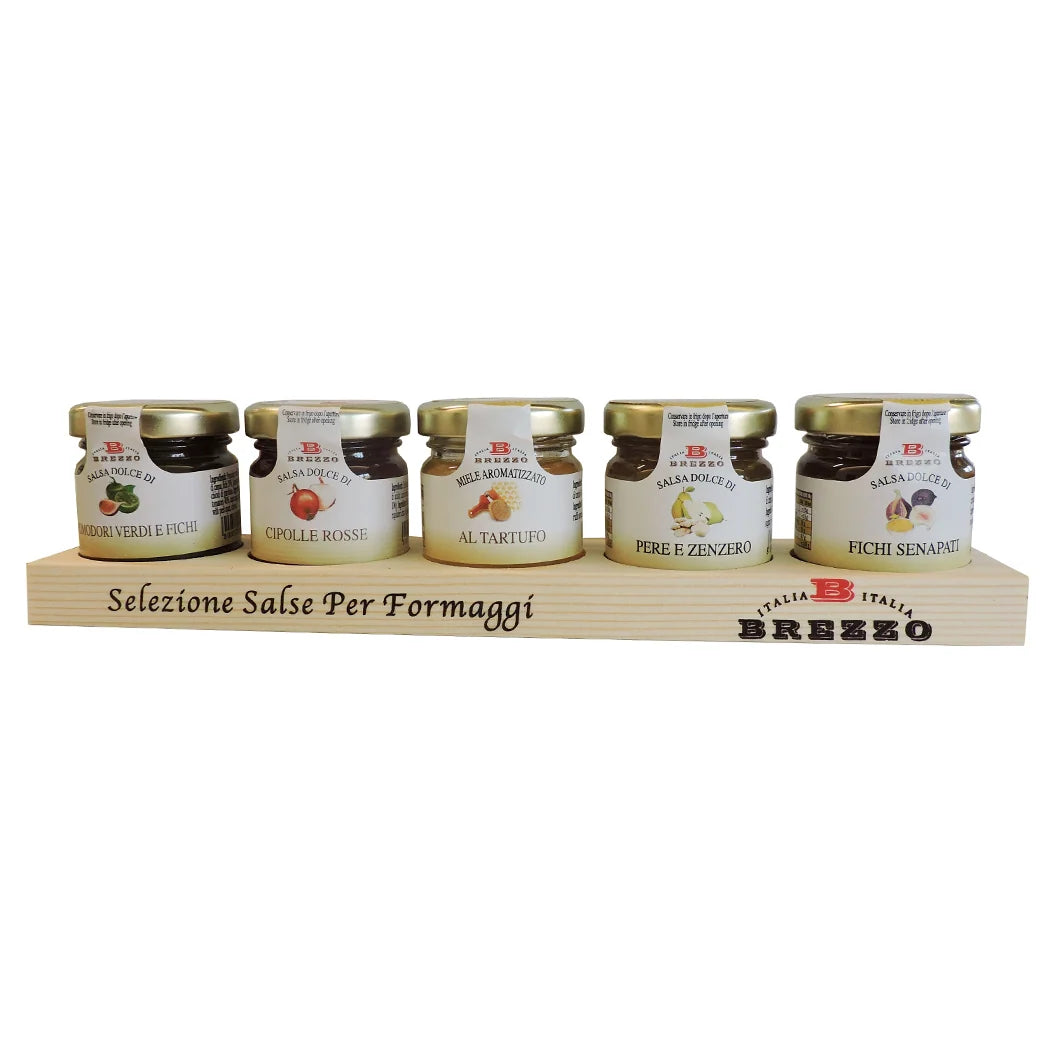 "Brezzo" Mixed Condiments for Cheese on Wooden Tray