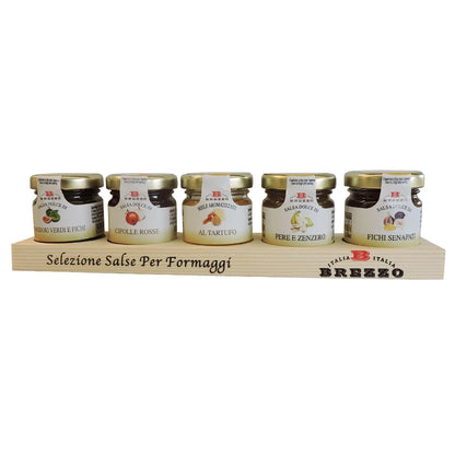 "Brezzo" Mixed Condiments for Cheese on Wooden Tray