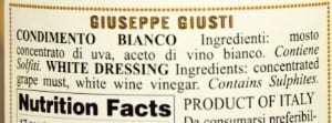 Giusti White Balsamic Ingredients